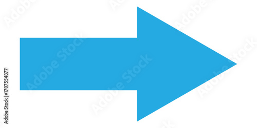 Blue long isolated arrow on white background. Right side pointing arrow icon on white page. Isolated abstract arrowhead icons. Blue isolated long arrow icons. Straight long arrowhead icon. EPS 10.