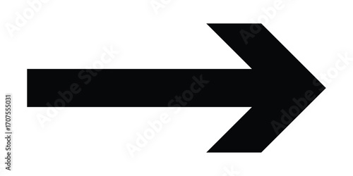 Black long isolated arrow on white background. Right side pointing arrow icon on white page. Isolated abstract arrowhead icons. EPS 10. 