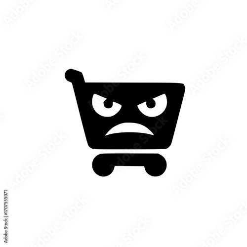 Annoyed face icon in shopping cart vector for emotional reaction and customer frustration concept
