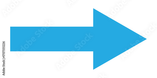 Blue long isolated arrow on white background. Right side pointing arrow icon on white page. Isolated abstract arrowhead icons. Blue isolated long arrow icons. Straight long arrowhead icon. EPS 10.