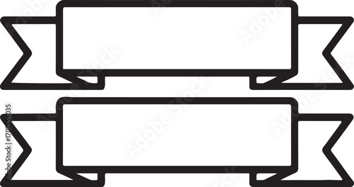 Double-layer ribbon banner outline art, elegant decorative vector design for classic layouts.