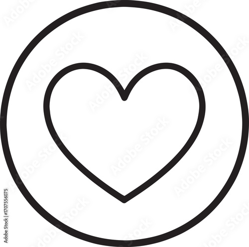 Heart inside a circle frame outline art, romantic decorative vector design for love and logos.
