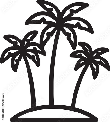 Palm tree forest silhouette outline art, tropical decorative vector design for nature and landscape.