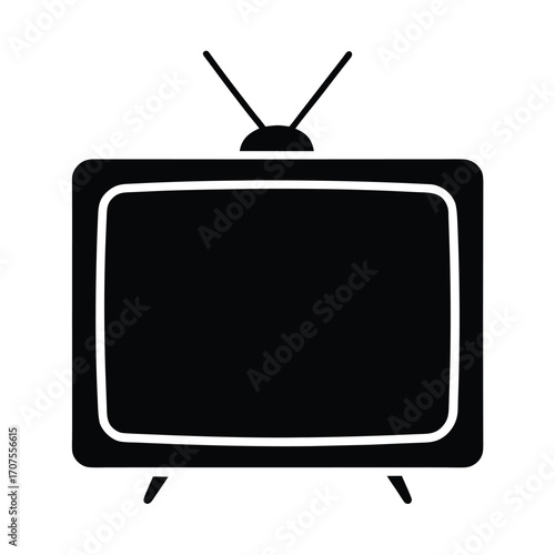 Classic black silhouette of a television on a clean white background