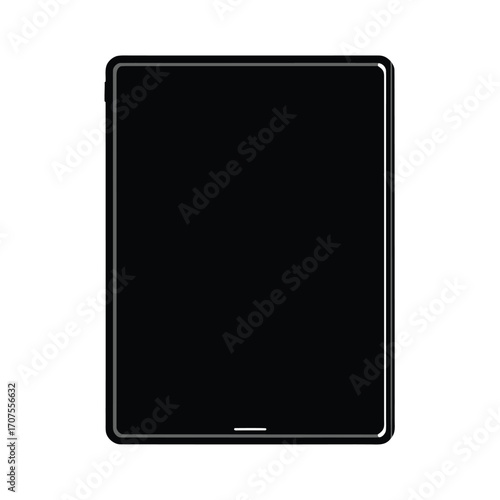 Minimalist black silhouette of a tablet on a clean white background