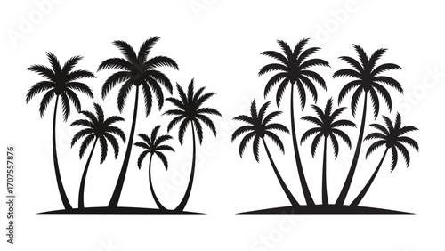 Tropical palm tree silhouettes evoking summer vacation, paradise, travel, and relaxation for design projects