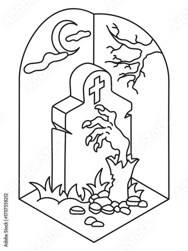 Halloween. Witch's hand. Coloring page for children. Cute spooky corner.