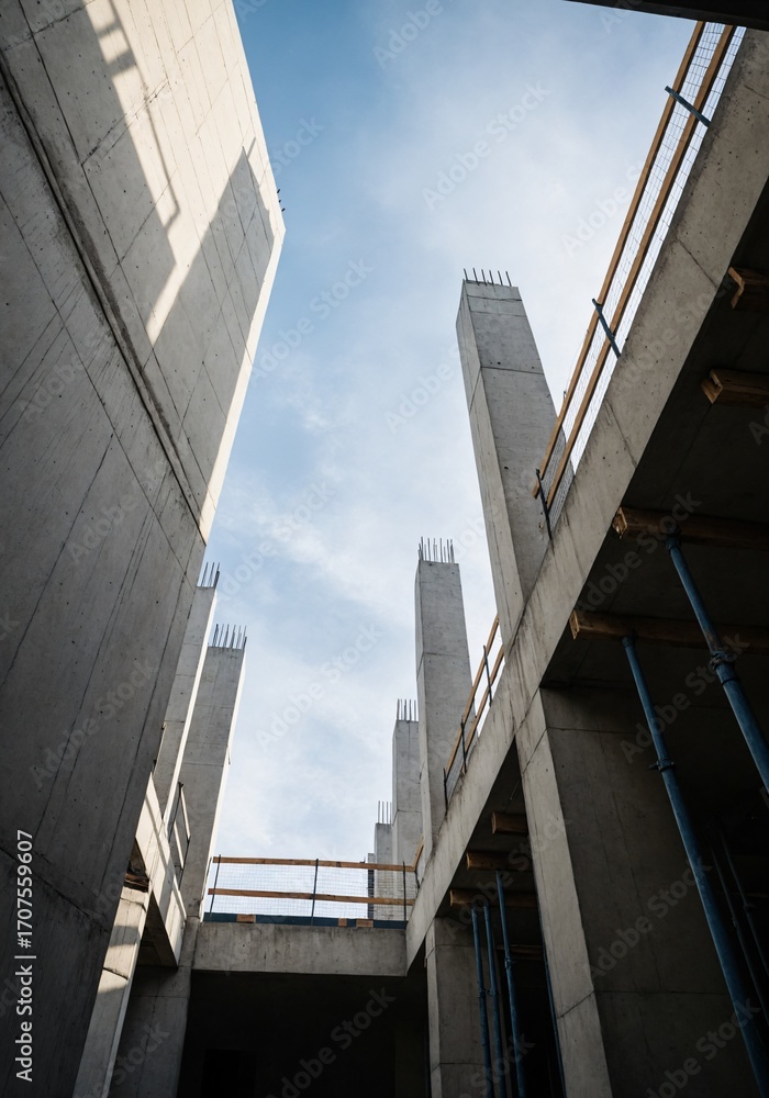 Fototapeta premium Concrete Building Construction Structure with Modern Architectural Design.