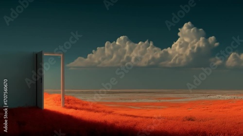 Open door on red field