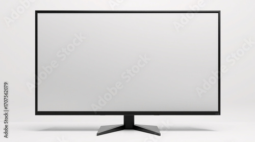 A sleek, modern computer monitor with a blank screen on a clean, white desk.