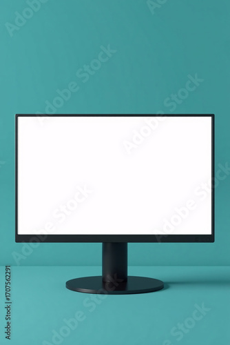 A sleek, modern computer monitor with a blank screen on a clean, white desk.