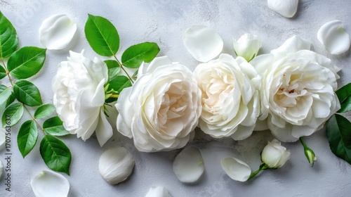 Elegant Arrangement of White Roses on Soft Gray Background