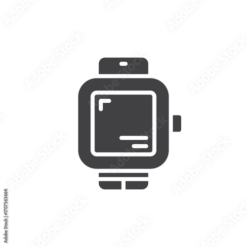Solid glyph icon of a smartwatch with strap and display. This vector icon symbol is perfect for wearable technology, fitness, and digital device icon themes.