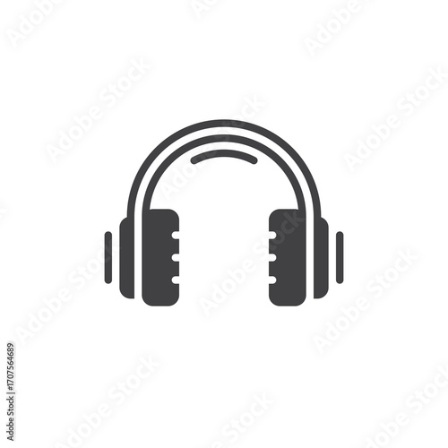 Solid glyph icon of headphones with ear cups. This vector icon symbol represents music, sound, and technology audio device sign designs.