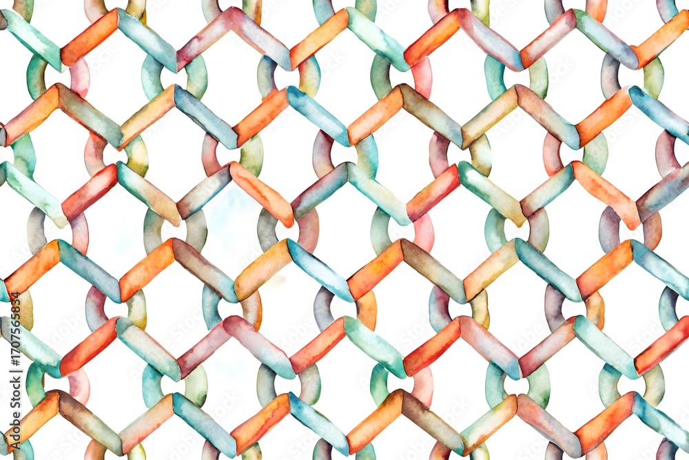 Naklejka premium Watercolor painting of a chain link fence pattern isolated on white background