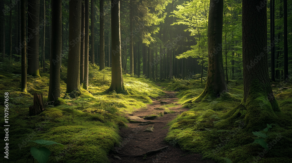 Obraz premium Green trees in the forest in summer