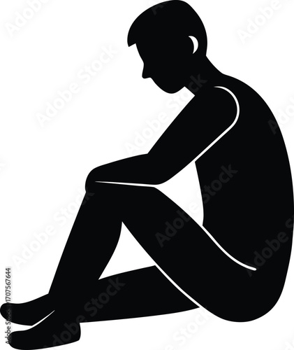 Sad man sitting alone silhouette
