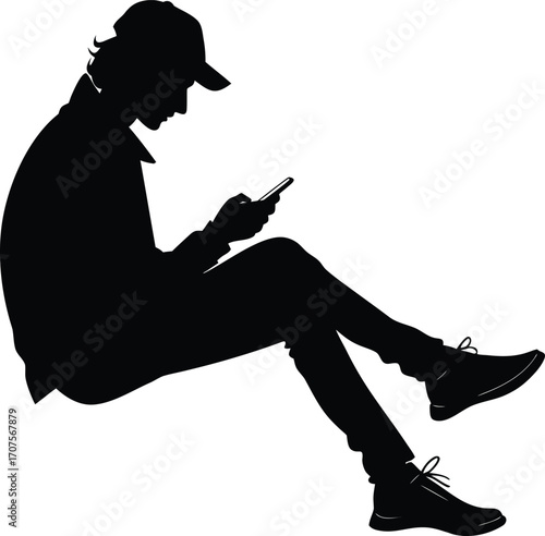 Young person using smartphone silhouette