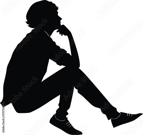 Young person sitting thoughtful silhouette
