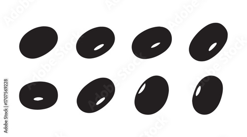 Collection of brown kidney bean silhouettes in various angles and positions silhouette