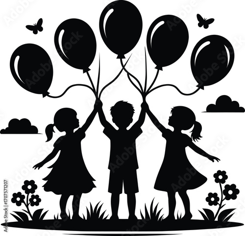 Boy and girls are Holding Balloons