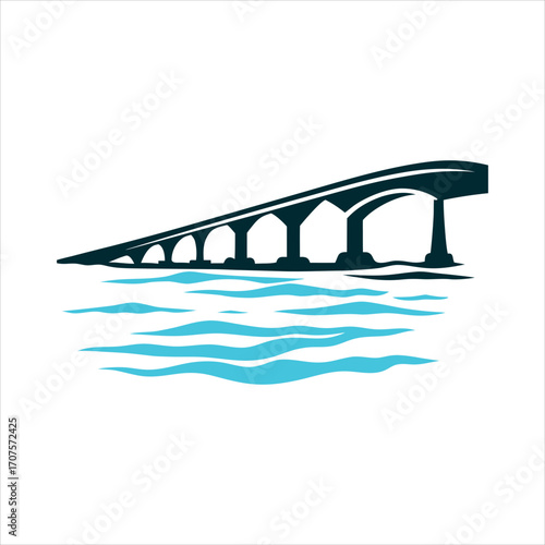 Confederation Bridge PEI Stylized Vector Illustration Islander Day PEI Stylized Confederation Bridge arching over gentle waves in ocean blue