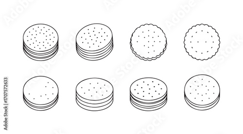 Collection of salami slices and stacks in a simple line drawing silhouette