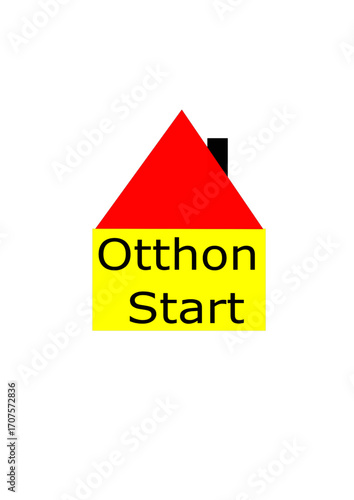 Otthon Start (Home szart) subtitle or text on a house in hungarian language.