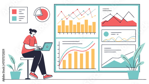 Data analysis dashboard with charts and graphs for business intelligence insights view