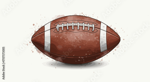 Watercolor vector illustration of American football ball isolated on white background