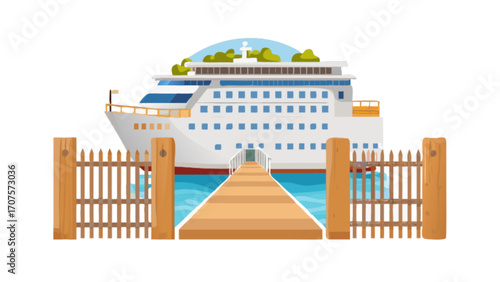 Cruise ship at dock terminal for vacation travel and luxury holiday destination tours