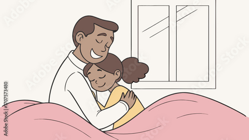 Father daughter love illustration bedtime story family hug cartoon drawing art design