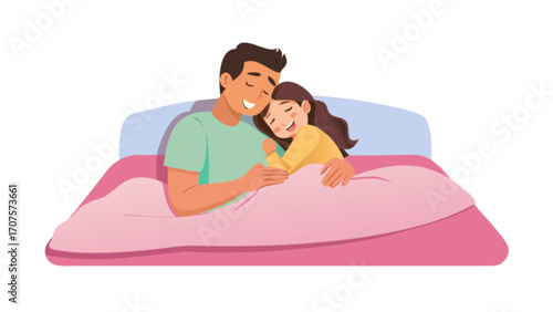 Father daughter bedtime story illustration vector loving dad reading to child at night