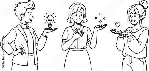 Three women sharing ideas, creativity, and positive emotions.