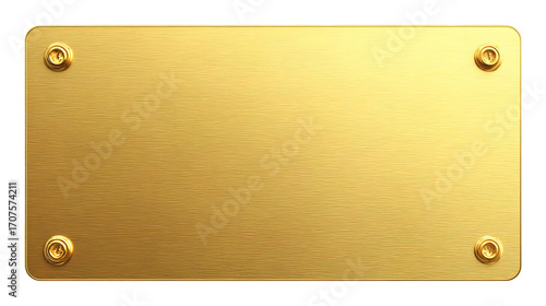 golden shiny blank metal nameplate isolated on transparent white background, 