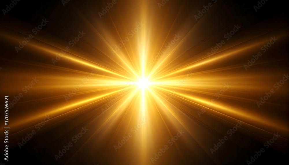 Obraz premium Golden light rays burst dark background
