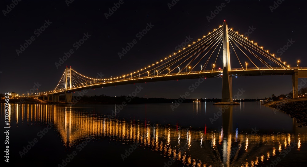 Fototapeta premium Illuminated bridge over water at night