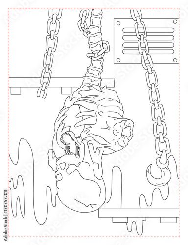 Gore Swing with a Monster Coloring Page: Disturbing Horror Art