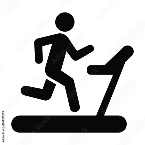 Silhouette of a person running on a treadmill in a gym or fitness center