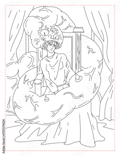 Clinger Monster Coloring Page: Terrifying and Detailed Creature Art