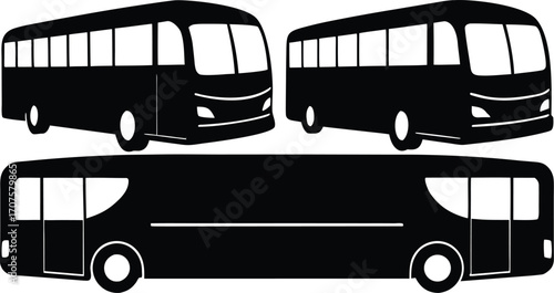  front views of bus silhouettes vector