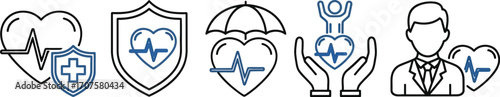 Healthcare and medical insurance icons symbolizing protection and care