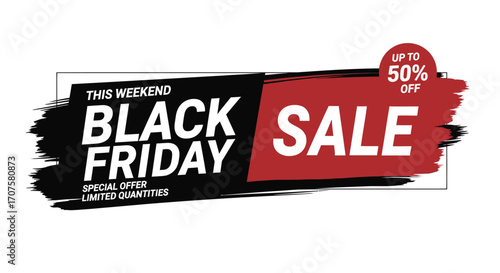 Exciting Black Friday sale banner with up to 50% off discount and special offer