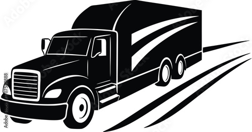 semi truck speeds forward leaving motion trails silhouette vector