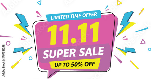 Exciting 11.11 Super Sale with up to 50% off, celebrating a limited time offer with vibrant energy.