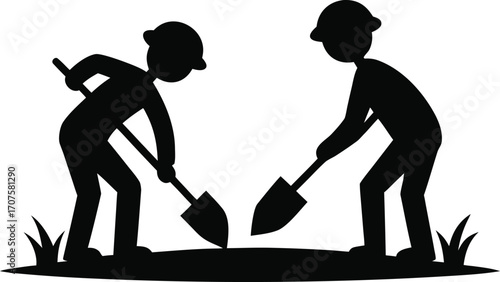  Two figures in silhouette digging with shovels