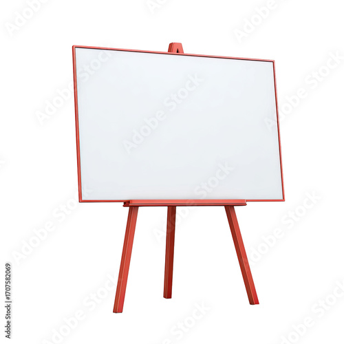 Red easel with blank white canvas