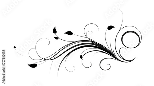 Elegant vector floral ornament with swirls in black and grey, symmetrical flat line design isolated on white background, professional quality for web and print use.