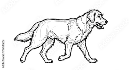 Detailed Sketch of a Golden Retriever Dog in Motion.