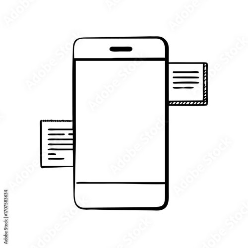 Vector art of mobile phone with document concept of file transfer, sharing, and data exchange in a simple line art style